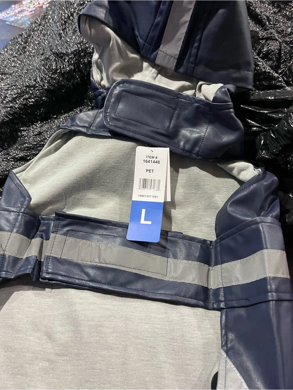 Eddie Bauer Navy and Yellow Reflective Dog Raincoat with Hood